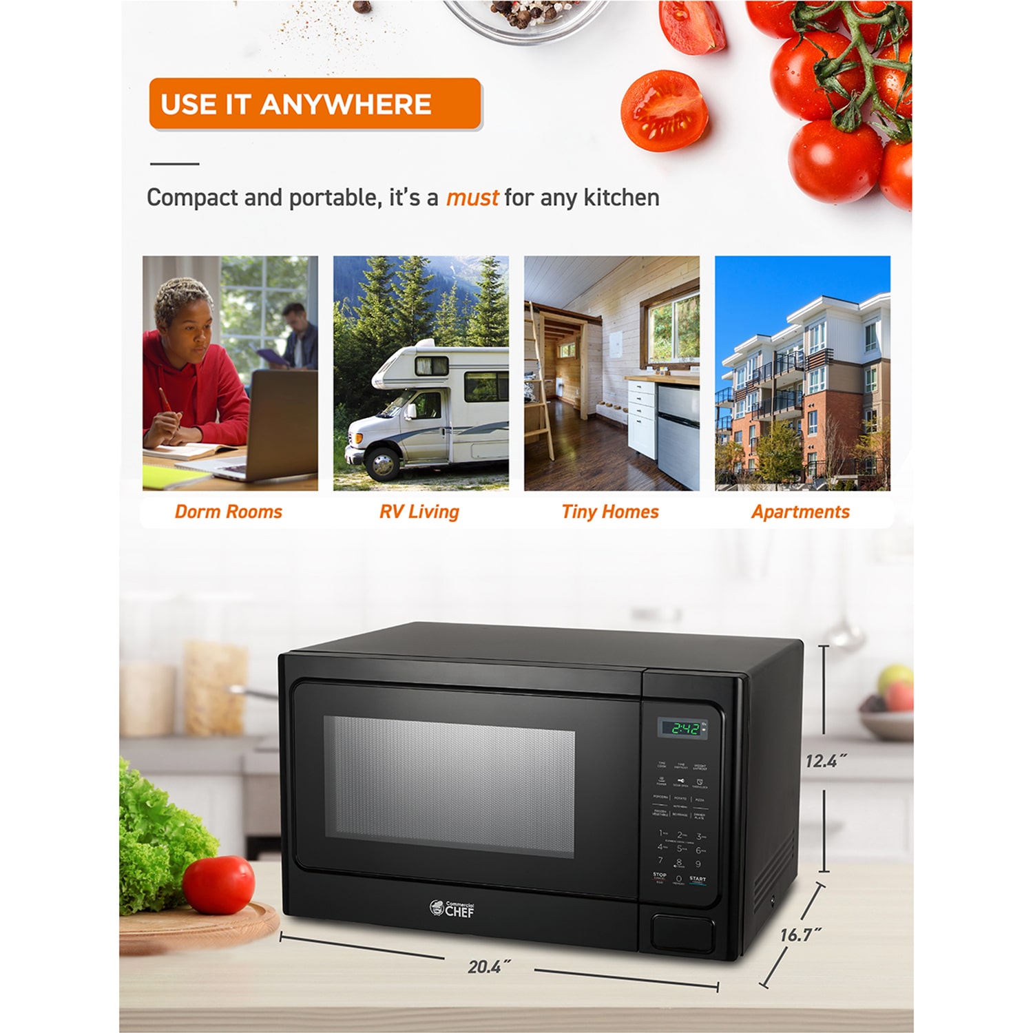 COMMERCIAL CHEF 1.3 Cu. Ft. Countertop Microwave with Digital Display Microwave & 10 Power Levels