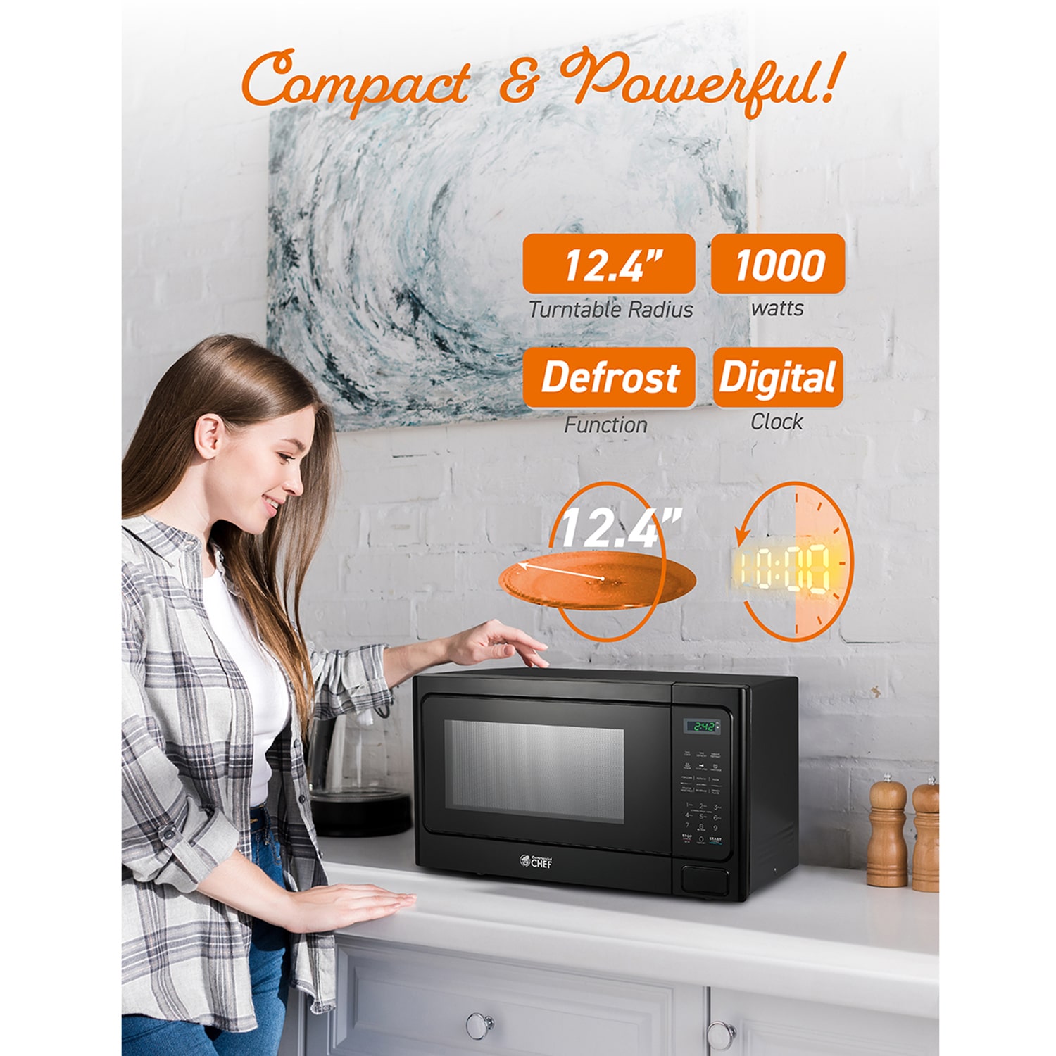COMMERCIAL CHEF 1.3 Cu. Ft. Countertop Microwave with Digital Display Microwave & 10 Power Levels