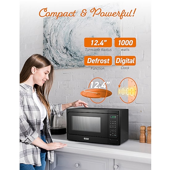 COMMERCIAL CHEF 1.3 Cu. Ft. Countertop Microwave with Digital Display Black Microwave & 10 Power Levels