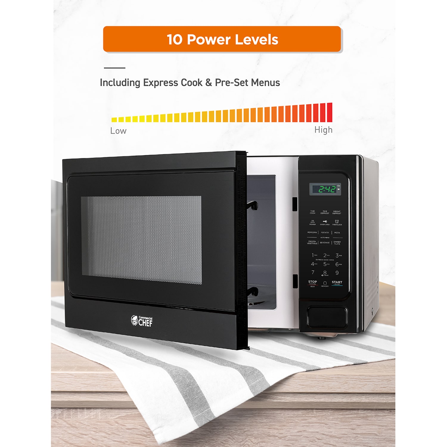 COMMERCIAL CHEF 1.3 Cu. Ft. Countertop Microwave with Digital Display Microwave & 10 Power Levels