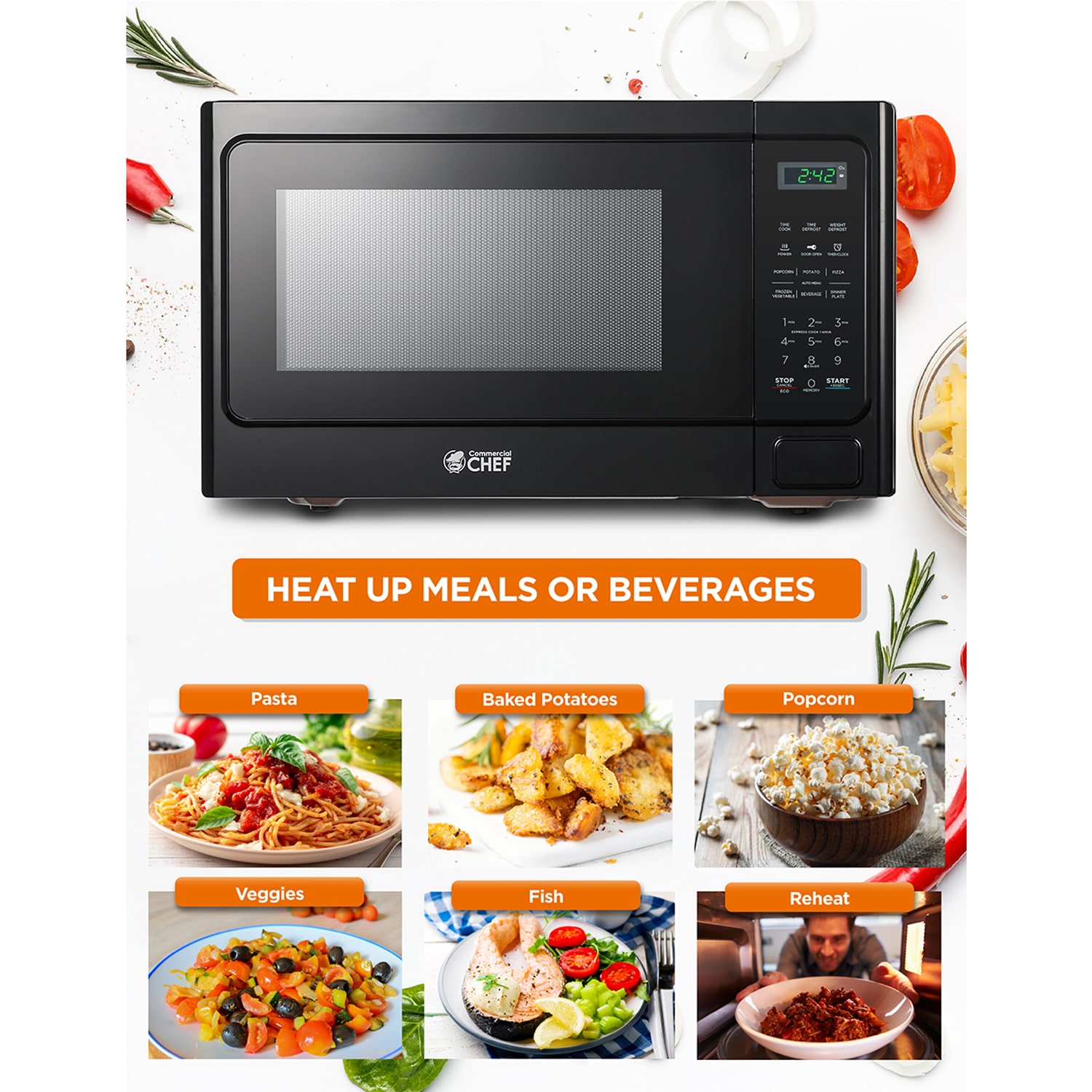 COMMERCIAL CHEF 1.3 Cu. Ft. Countertop Microwave with Digital Display Microwave & 10 Power Levels