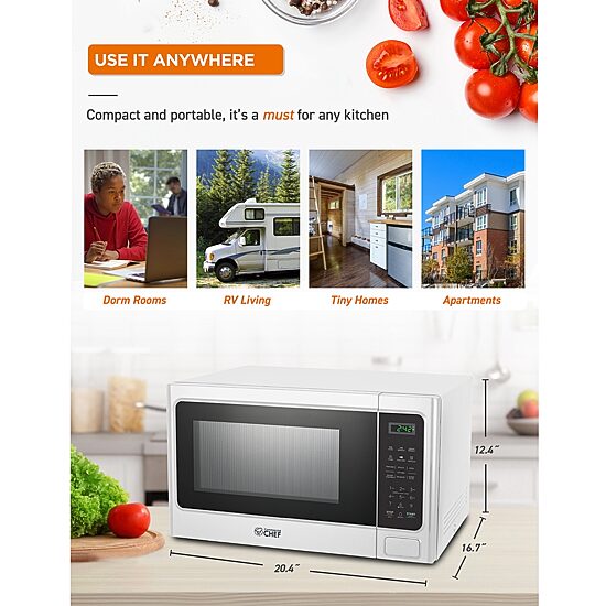 COMMERCIAL CHEF 1.3 Cu. Ft. Countertop Microwave with Digital Display White Microwave & 10 Power Levels