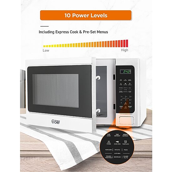 COMMERCIAL CHEF 1.3 Cu. Ft. Countertop Microwave with Digital Display White Microwave & 10 Power Levels