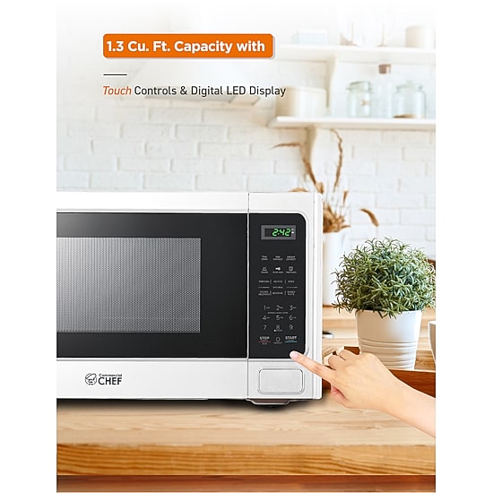 COMMERCIAL CHEF 1.3 Cu. Ft. Countertop Microwave with Digital Display White Microwave & 10 Power Levels