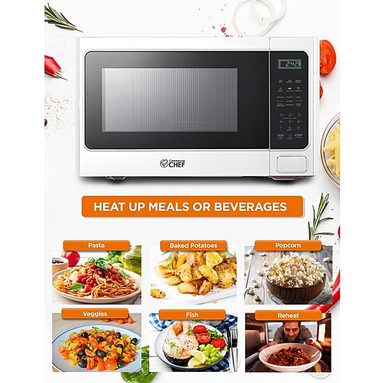 COMMERCIAL CHEF 1.3 Cu. Ft. Countertop Microwave with Digital Display White Microwave & 10 Power Levels