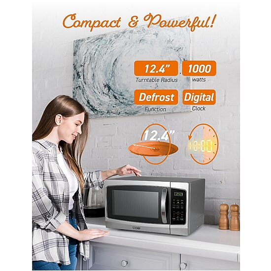 COMMERCIAL CHEF 1.3 Cu. Ft. Countertop Stainless Steel Microwave with Digital Display & 10 Power Levels