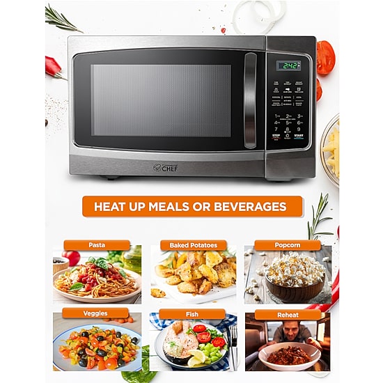 COMMERCIAL CHEF 1.3 Cu. Ft. Countertop Stainless Steel Microwave with Digital Display & 10 Power Levels