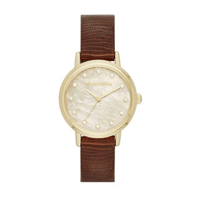 Liz Claiborne® Womens Gold-Tone Brown Strap Watch