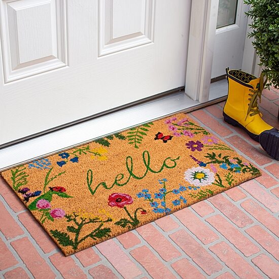 Calloway Mills Floral Hello Outdoor Rectangular Doormat