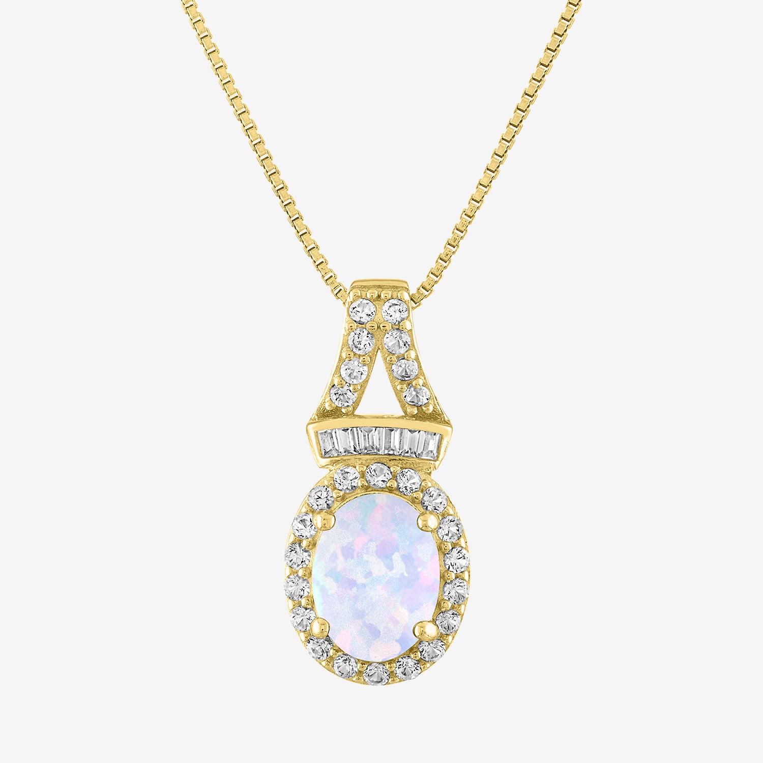 Womens Lab Created White Opal 14K Gold Over Silver 18 Inch Pendant Necklace