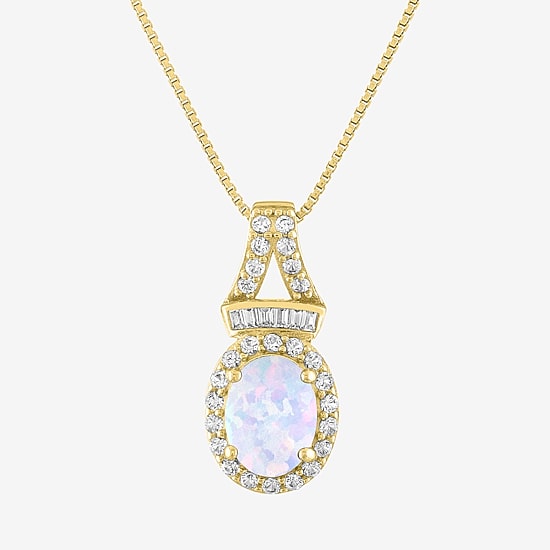 Womens Lab Created White Opal 14K Gold Over Silver 18 Inch Pendant Necklace