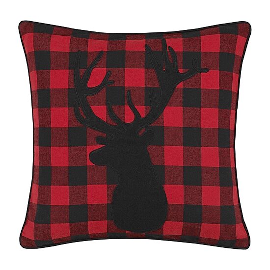 Eddie Bauer Cabin Plaid Stag Head Square Throw Pillow