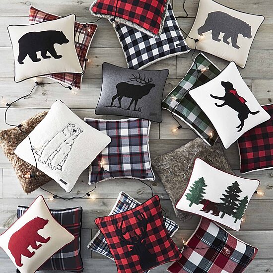 Eddie Bauer Cabin Plaid Stag Head Square Throw Pillow