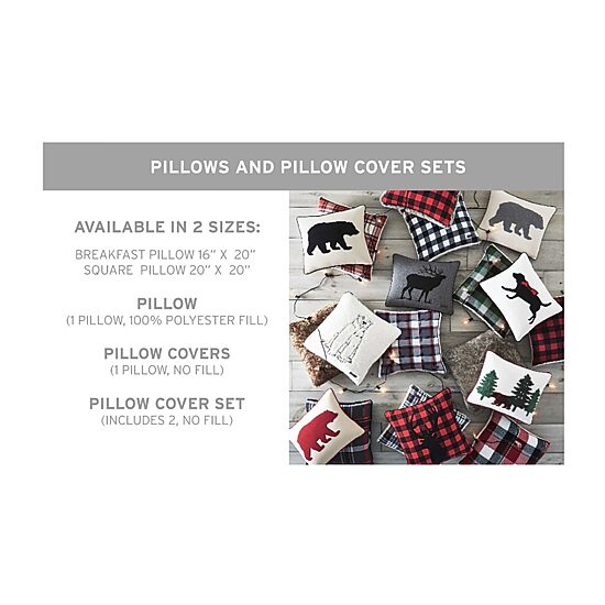 Eddie Bauer Cabin Plaid Stag Head Square Throw Pillow
