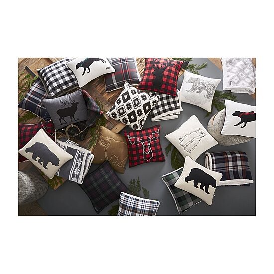 Eddie Bauer Cabin Plaid Stag Head Square Throw Pillow
