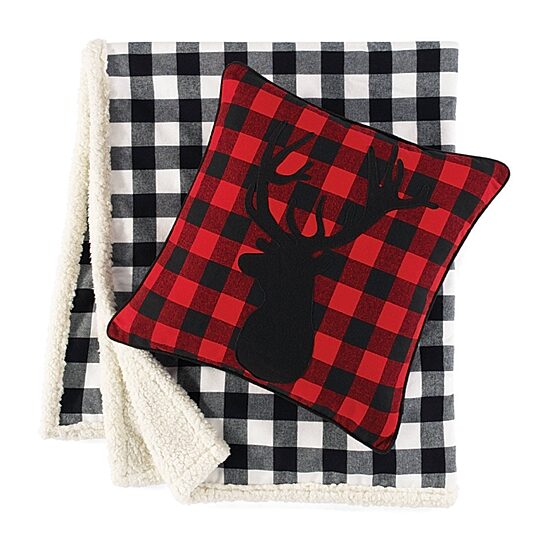 Eddie Bauer Cabin Plaid Stag Head Square Throw Pillow