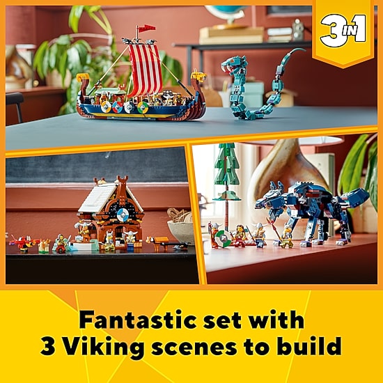 LEGO Creator 3in1 Viking Ship and the Midgard Serpent 31132 Building Set (1192 Pieces)
