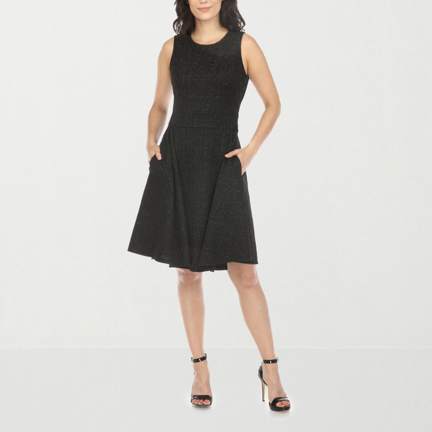 White Mark Womens Crew Neck Sleeveless Fit + Flare Dress