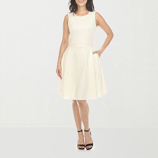 White Mark Womens Crew Neck Sleeveless Fit + Flare Dress