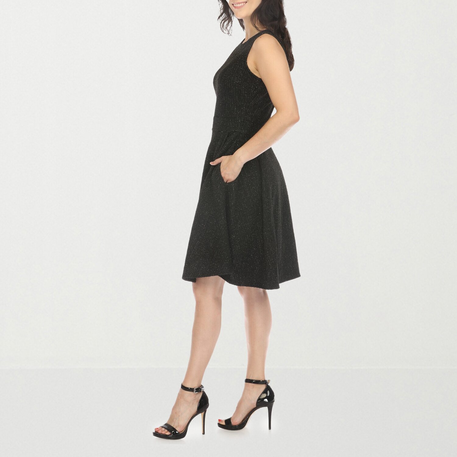 White Mark Womens Crew Neck Sleeveless Fit + Flare Dress