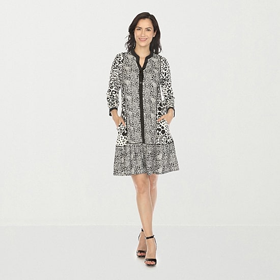 White Mark Womens V Neck 3/4 Sleeve Animal Shift Dress