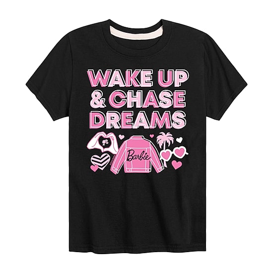 Wake Up Big Kid Girls Crew Neck Short Sleeve Barbie T-Shirt