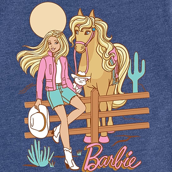 Desert Cowgirl Big Kid Girls Crew Neck Short Sleeve Classic Fit Barbie Graphic T-Shirt