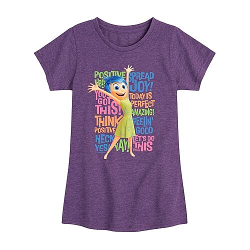 Joy Positive Words Big Kid Girls Crew Neck Short Sleeve Inside Out T-Shirt, Large, Purple