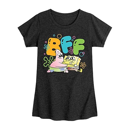 Bff Patrick Big Kid Girls Crew Neck Short Sleeve Classic Fit Spongebob Graphic T-Shirt, Large, Black