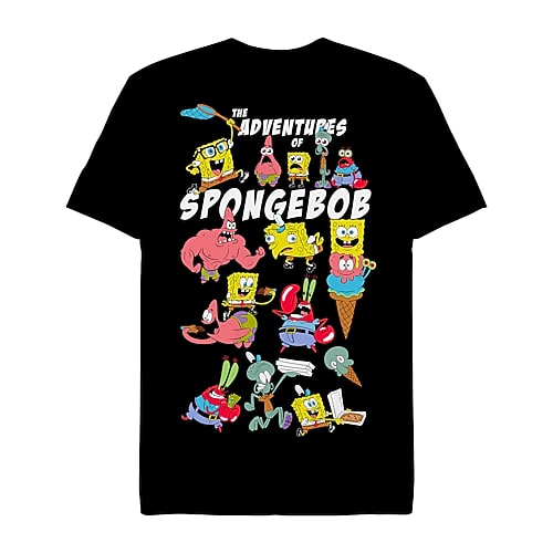 Novelty Mens Short Sleeve Spongebob Graphic T-Shirt, Large, Black
