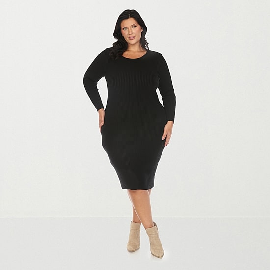White Mark Womens Plus Long Sleeve Midi Sweater Dress