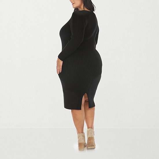 White Mark Womens Plus Long Sleeve Midi Sweater Dress
