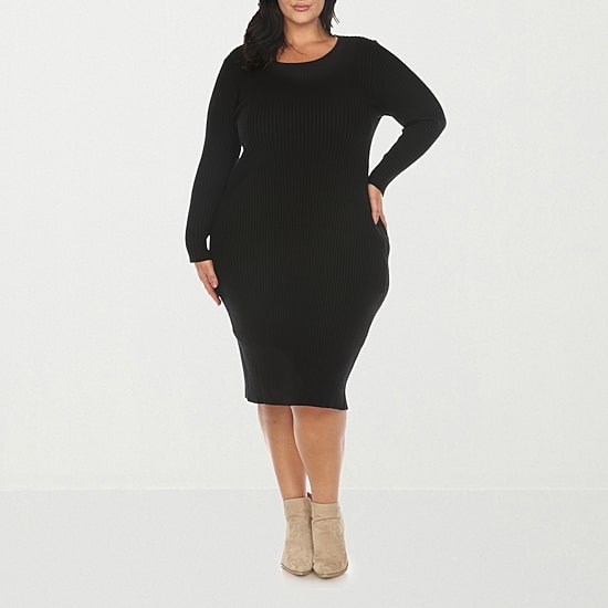 White Mark Womens Plus Long Sleeve Midi Sweater Dress