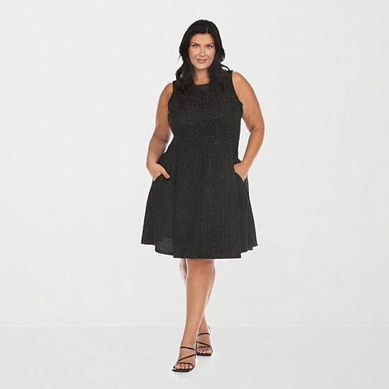 White Mark Womens Plus Round Neck Sleeveless Fit + Flare Dress
