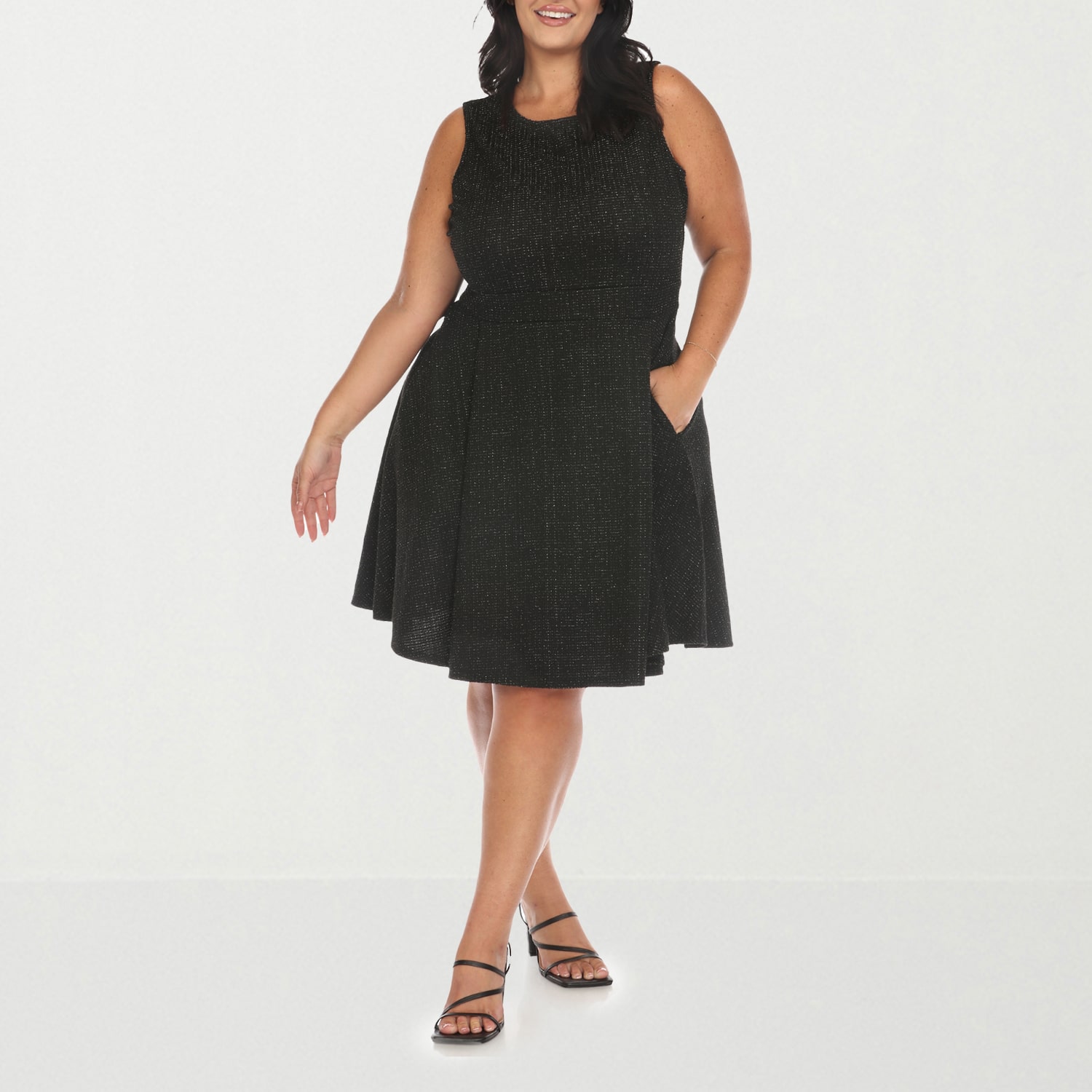White Mark Womens Plus Round Neck Sleeveless Fit + Flare Dress