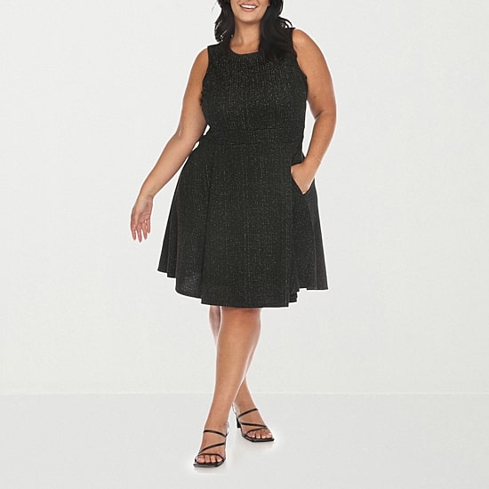 White Mark Womens Plus Round Neck Sleeveless Fit + Flare Dress