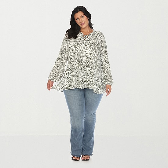 White Mark Womens Plus Split Tie Neck Long Sleeve Blouse