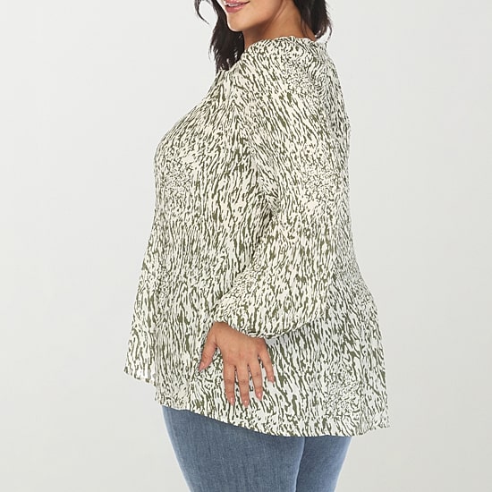 White Mark Womens Plus Split Tie Neck Long Sleeve Blouse
