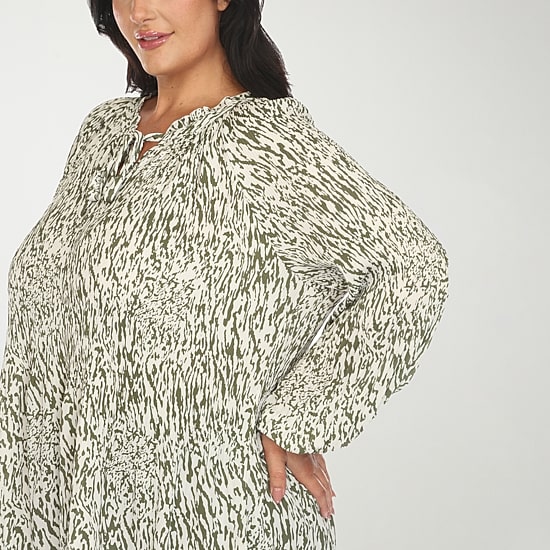 White Mark Womens Plus Split Tie Neck Long Sleeve Blouse