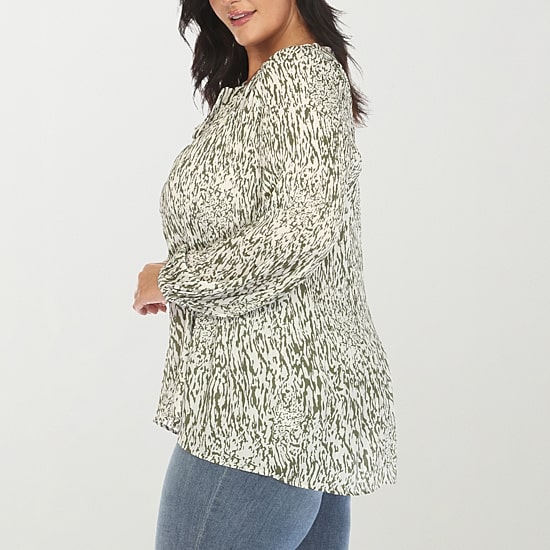 White Mark Womens Plus Split Tie Neck Long Sleeve Blouse