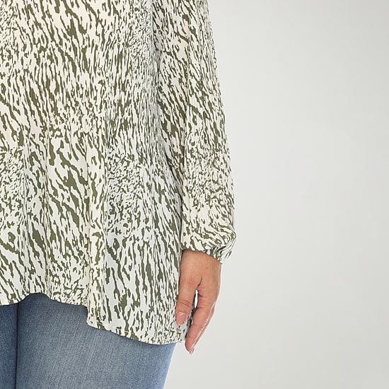White Mark Womens Plus Split Tie Neck Long Sleeve Blouse