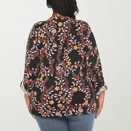White Mark Womens Plus V Neck Long Sleeve Blouse