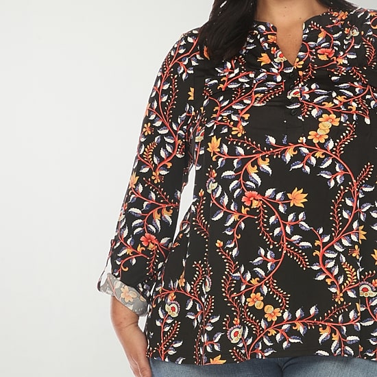 White Mark Womens Plus V Neck Long Sleeve Blouse