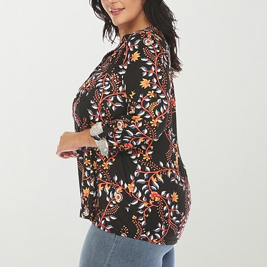 White Mark Womens Plus V Neck Long Sleeve Blouse
