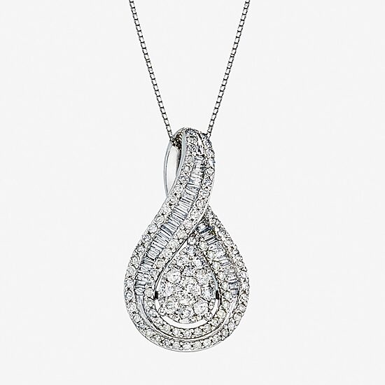 Diamond Blossom Womens 1 CT. T.W. Natural White Diamond 10K Gold Pear 18 Inch Pendant Necklace