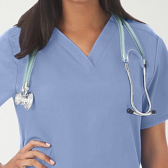 Fundamentals By White Swan 14700 2-Pocket Womens V Neck Short Sleeve Scrub Top