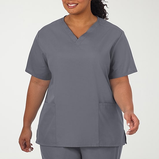 Fundamentals By White Swan 14700 2-Pocket Womens Plus V Neck Short Sleeve Scrub Top