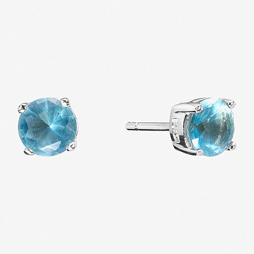Silver Treasures Blue Cubic Zirconia Sterling Silver 7.1mm Stud Earrings, One Size