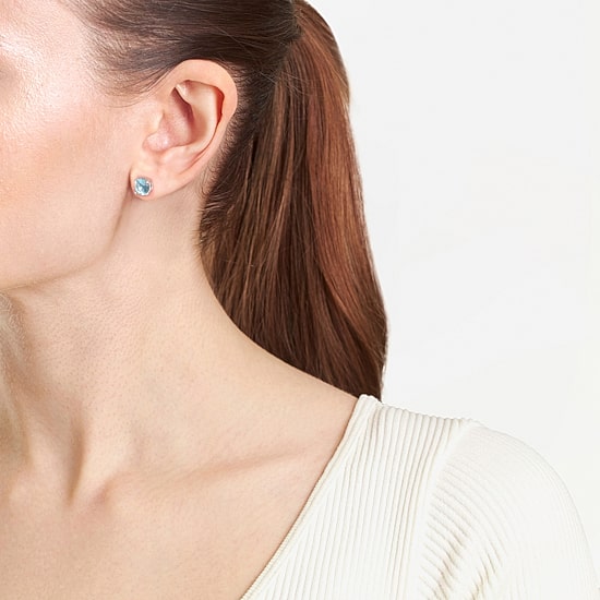 Silver Treasures Blue Cubic Zirconia Sterling Silver 7.1mm Stud Earrings
