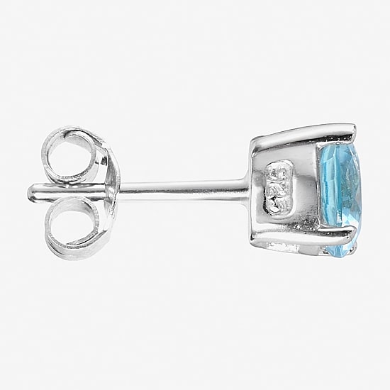 Silver Treasures Blue Cubic Zirconia Sterling Silver 7.1mm Stud Earrings
